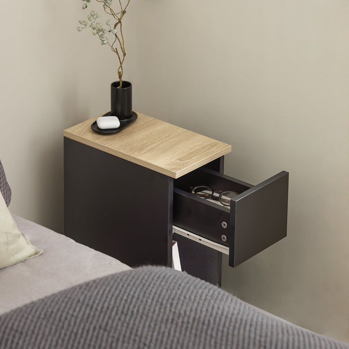 SoBuy Nachtkastje met Lade en Opbergvak - Set van 2 - 20x35x60 cm - Max. 20KG - Zwart