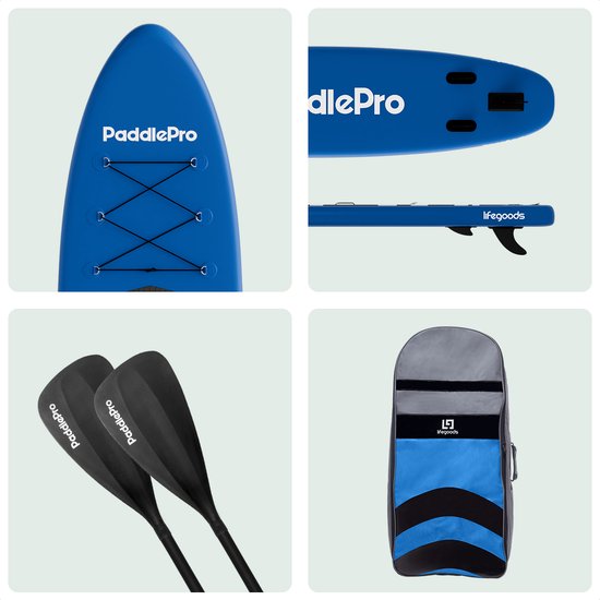 LifeGoods - PaddlePro SUP Board - met Zitje - Opblaasbaar Paddle Board - Complete Set - Max. 135KG - 320 x 81 cm - Blauw