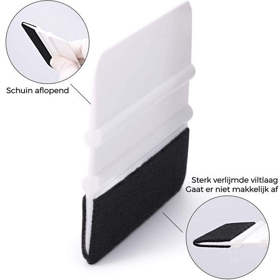 Homewell® Rakel met vilt en folie mes - Rubberen Squeegee (Toolset voor raamfolie, carwrap, plakfolie, keuken wrappen) 10x7,5cm