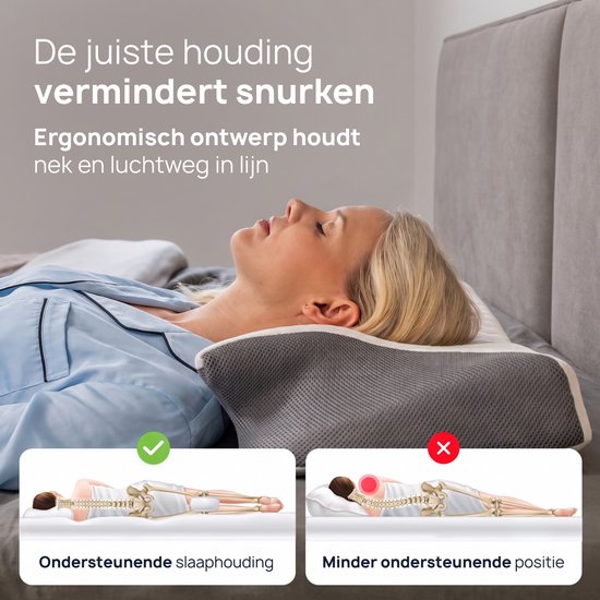 Alyze Anti snurk kussen - Voor iedere slaaphouding - 62 x 37cm - Hoofdkussen - Ergonomisch - Slaap - Vlinder - Kussen - Nekklachten - Memory foam - wit - Alyze