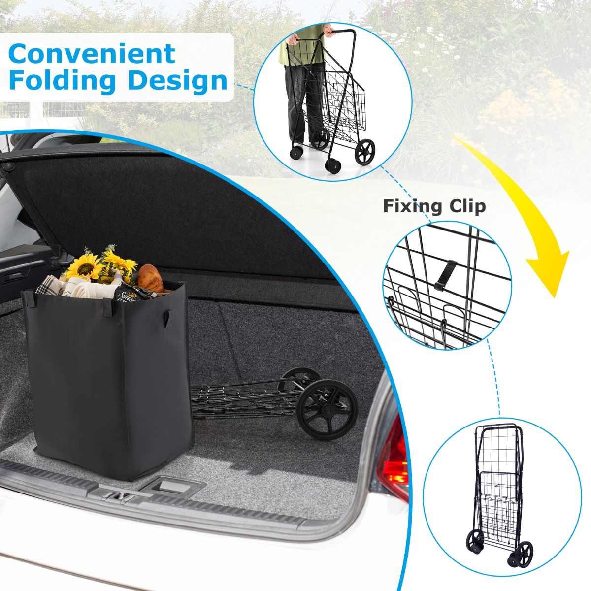 Coast Boodschappentrolley - Opvouwbaar - 120L - Max. 40 kg - Metaal - Zwart
