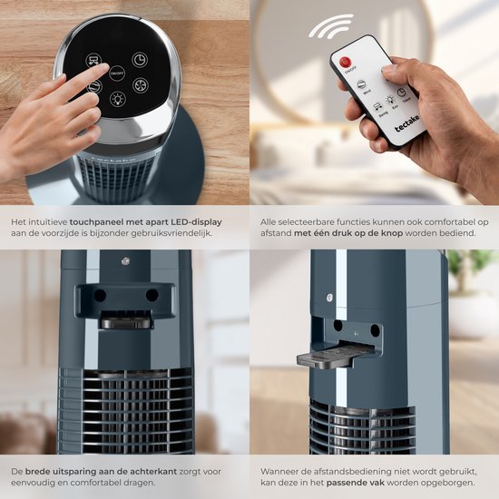 tectake® Torenventilator Arktis - Grote Staande Ventilator met Afstandsbediening - 3 Standen - Timer - 90° Zwenkfunctie - Oscilerend - Waaier - Kolomventilator - Antraciet