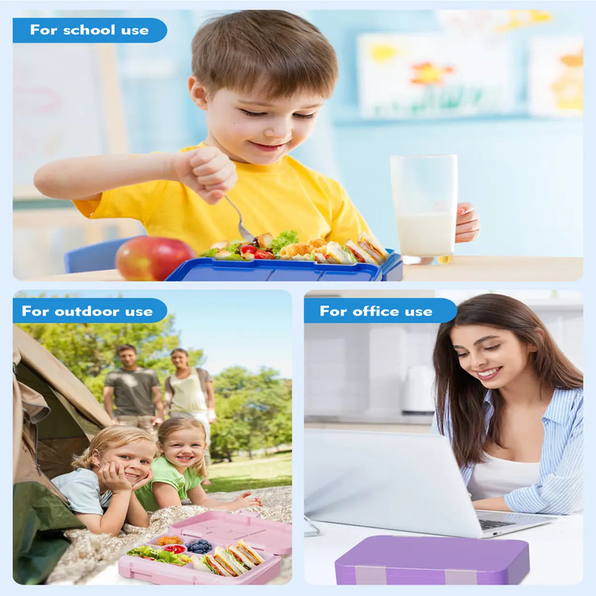 Meoky Lunchbox 5 Compartimenten met Dubbele Sluiting - Blauw
