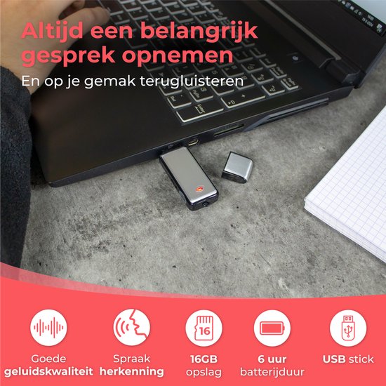 Nuvance - Afluisterapparatuur - Usb Stick Afluisterapparaat - Voice Recorder Digitaal - Spy Recorder - Dictafoon - Afluisteren & Opnemen