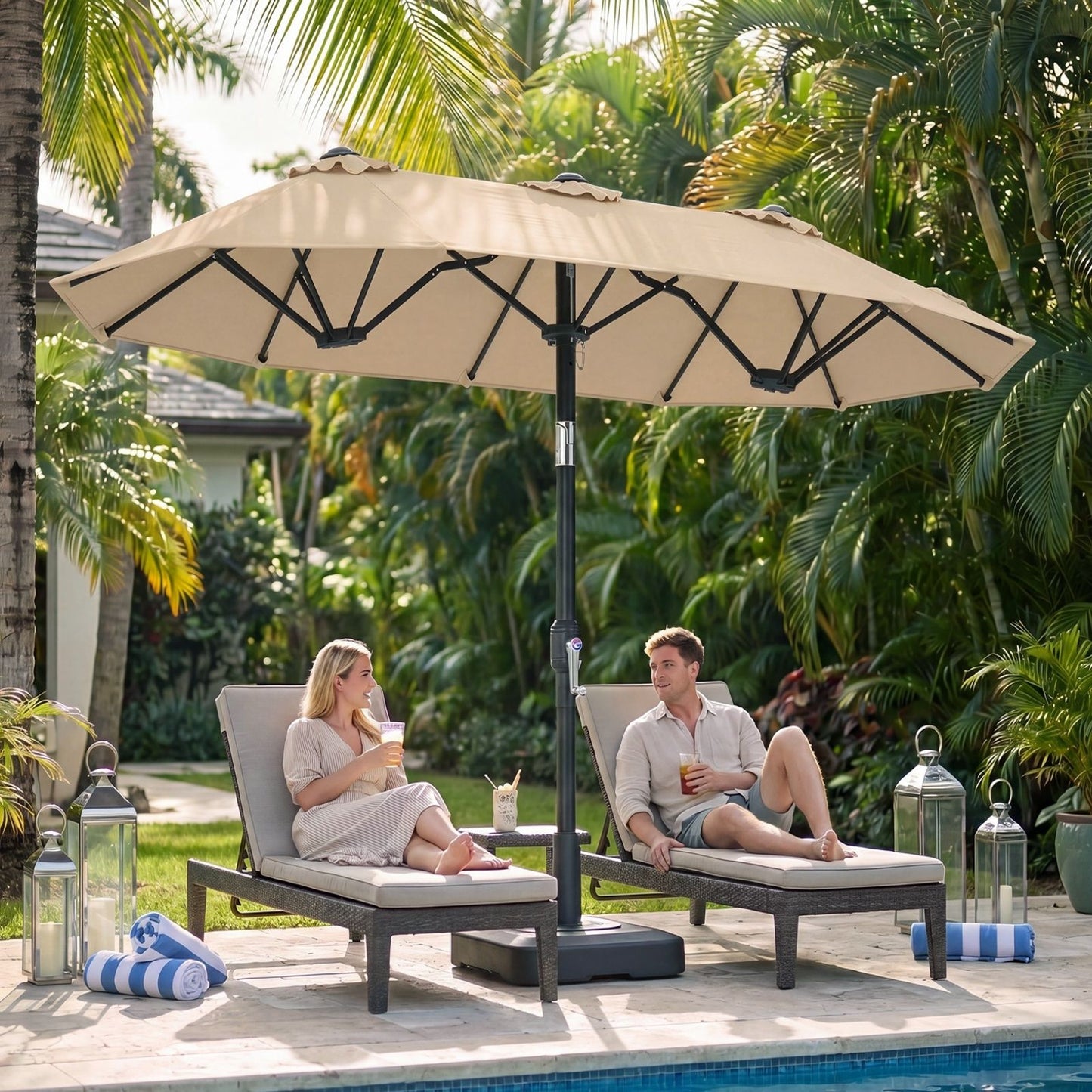 Coast Dubbele Parasol 300 x 160 cm - Rechthoekig - Kantelbaar - Beige