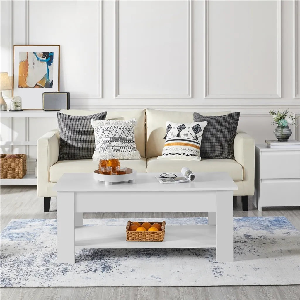 Yaheetech Salontafel In Hoogte Verstelbaar met Opbergruimte, 120x59x49,5 cm, Wit