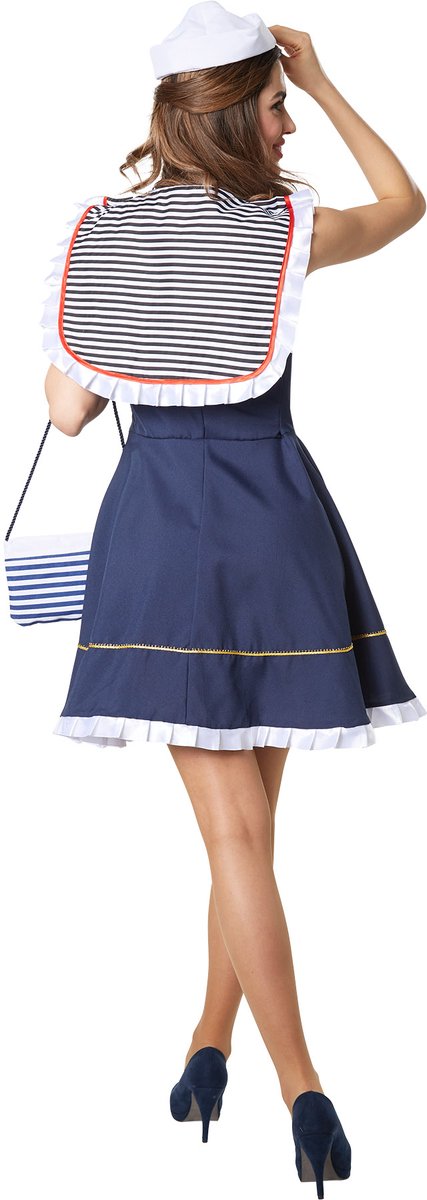 Dressforfun – Vrouwenkostuum Kasteeldame – Lange Jurk van Satijn & Fluweel met Gouden Borduursels en Hoofdtooi – Maat M