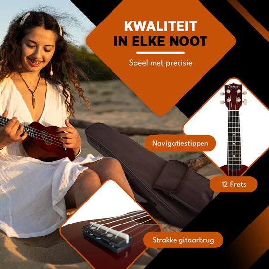 Finesse Ukelele - Starterset - 21" - Ukulele - Kind - Muziekinstrument - Bordeaux