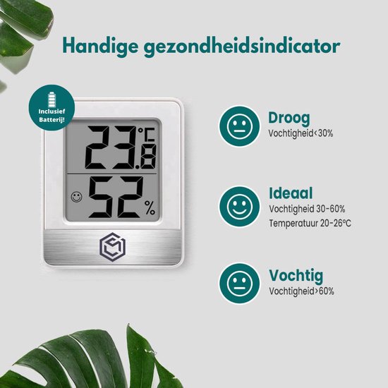 Ease Electronicz Hygrometer - Luchtvochtigheidsmeter - Digitaal Weerstation - Vochtigheidsmeter - Thermometer voor Binnen - Inclusief batterij