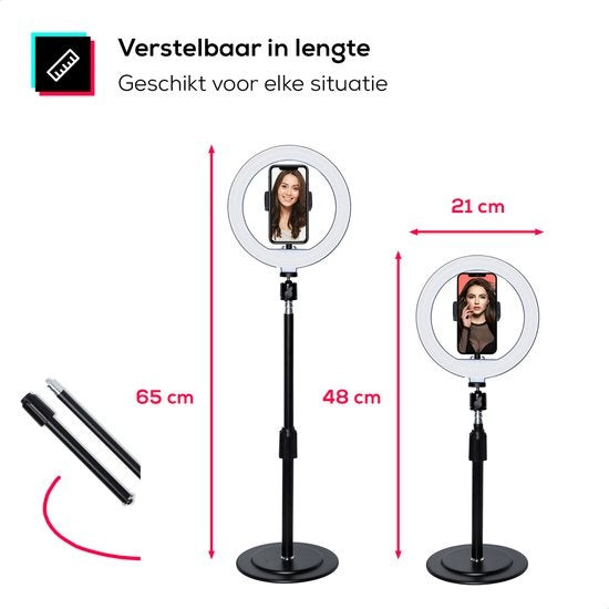 LURK ringlicht studioset 8 inch met verstelbaar statief, microfoon en afstandsbediening -  zwart