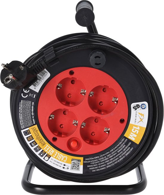 Fxcontrol Kabelhaspel 15 Meter - 4 Voudig - Ip20 - 3 X 1.5Mm2