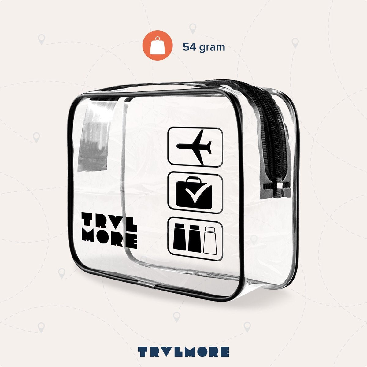 TRVLMORE Transparante Toilettas - Zwart/Transparant