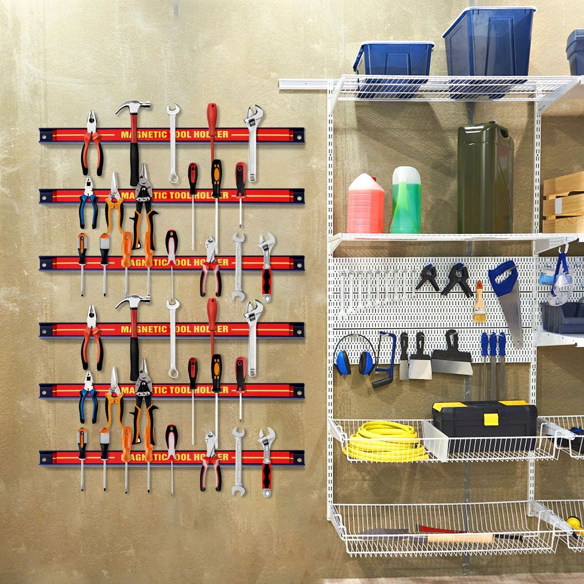 Coast Magnetische Wand Gereedschapshouder - 6 stuks - 46 cm Rood en Zwart