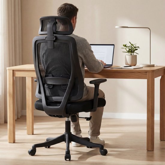 Bayt Ergonomische Bureaustoel - Office chair - Bureaustoel - Bureaustoel Volwassenen - Kantoorstoel - Verstelbaar - Hoofdsteun - Zwart