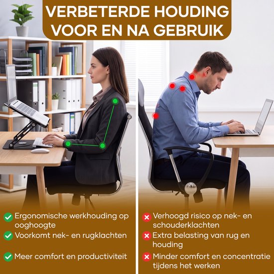 Villux Laptop Standaard Ergonomisch - Laptop Standaard Verstelbaar - Laptophouder - Laptopstandaard - Laptop Verhoger - Laptop Standaard Opvouwbaar - Inclusief Ebook - Inclusief Muismat