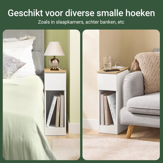 SoBuy 2-delige Slim Nachtkastje met Oplaadstation, Smal Bijzettafeltje met Standaard Stopcontact, USB-poort en Type-C Poort voor Slaapkamer en Woonkamer, B20 x D35 x H60 cm, Wit, FBT111-E-WNx2