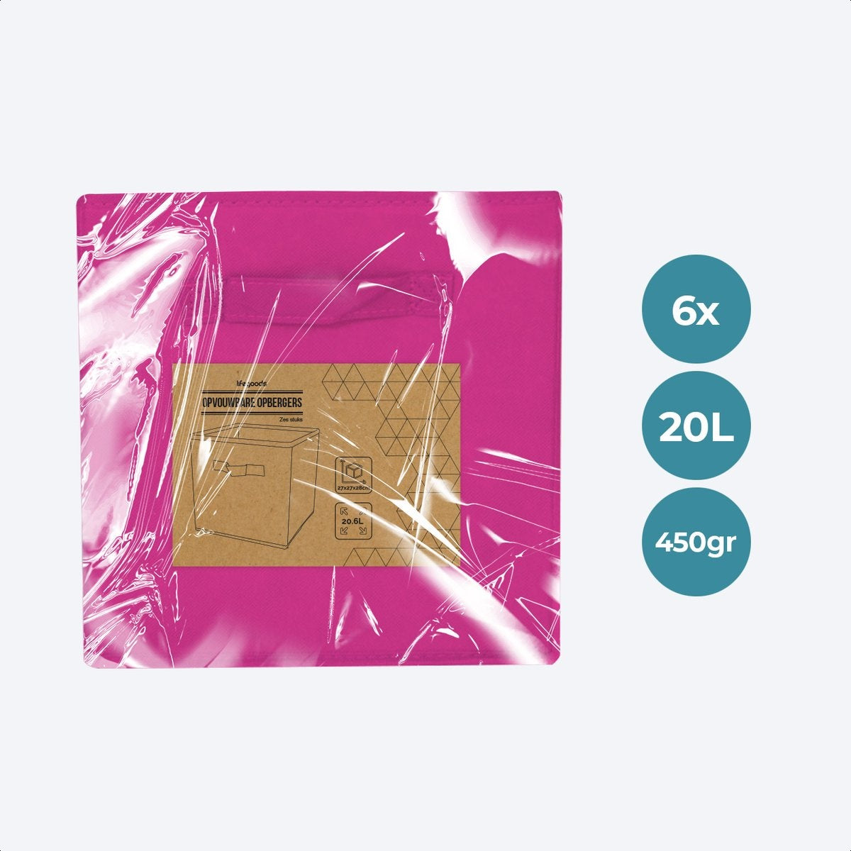 LifeGoods Kast Organizers - 6 Stuks - 20L - Textiel - Roze