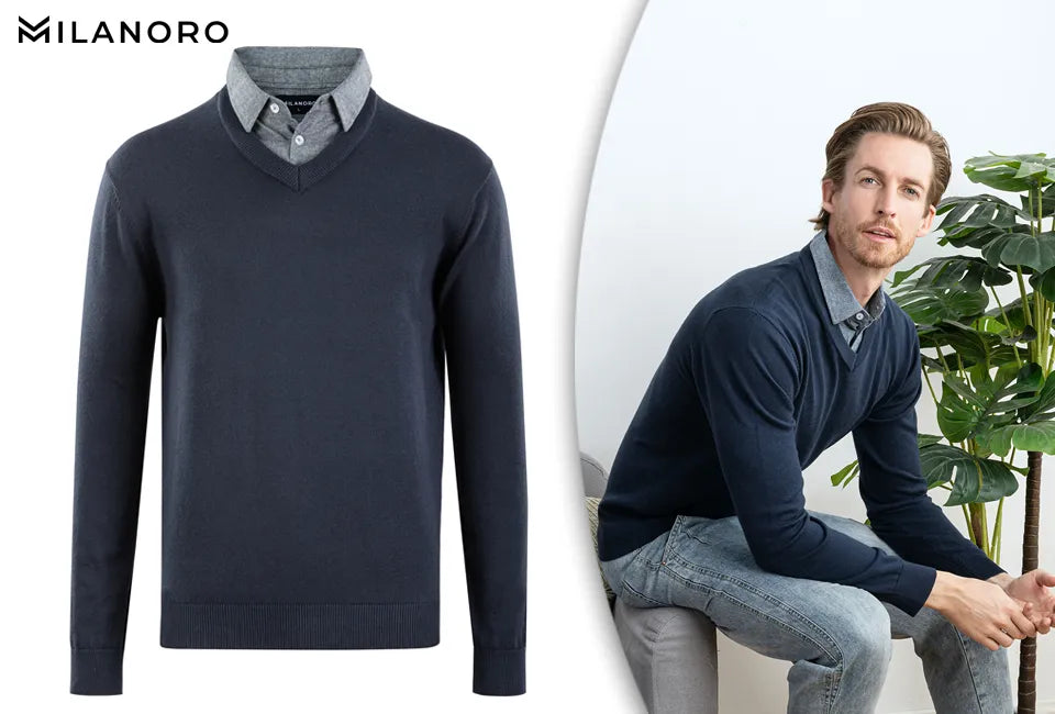 Milanoro Herenpullover Maat L - Mock Kraag - Rits - Zwart