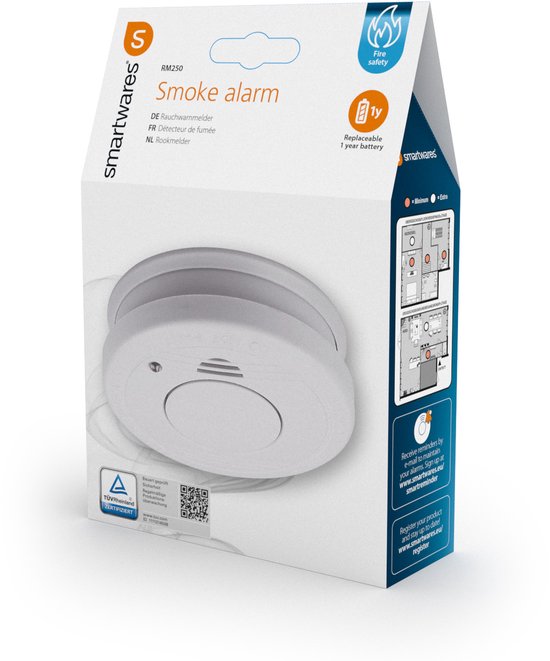 Smartwares 10.044.62 - Rookmelder 85 dB - 1 Jaar batterij, 10 jaar sensor - TUV Gecertificeerd - Brandmelder