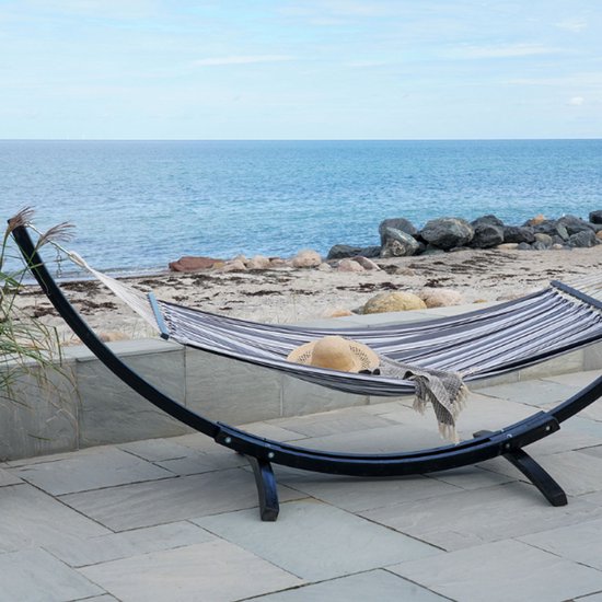 Hangmat Tripoli met Larikshouten Frame – Grijs/Zwart – 320 cm – Katoen & Polyester – Luxe Buitenlounger