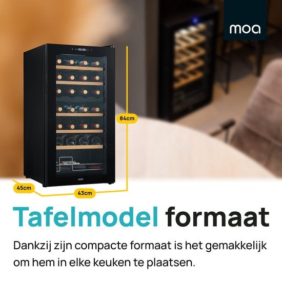 MOA Wijnkoelkast – Dubbele Zone & Houten Planken – 85W – 43 x 45 x 84 cm – Zwart