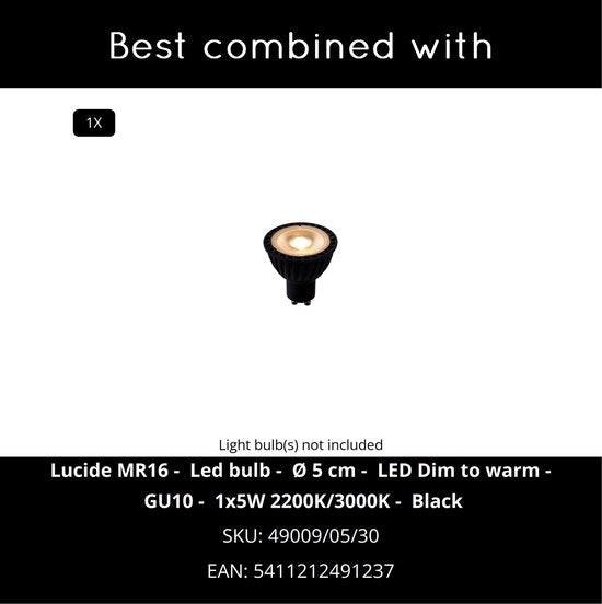 Lucide FAVORI - Hanglamp - Ø 9 cm - 1xGU10 - Zwart