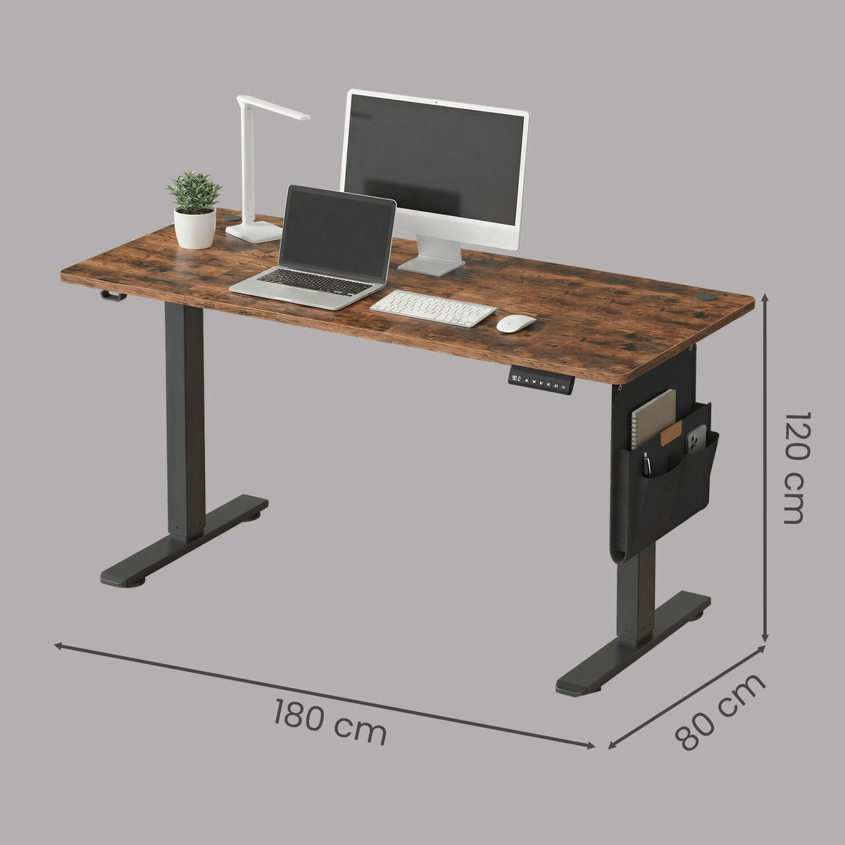 Ochama Elektrisch Zit-Sta Bureau 180 x 80 cm - Zwart-Bruin - 72-120 cm - Geheugenfunctie