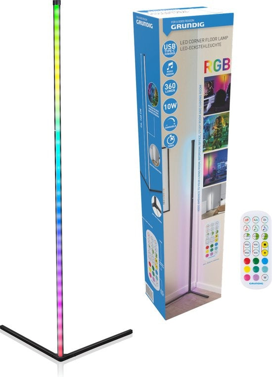 Grundig LED Staande Lamp - Vloerlamp 140cm - Dimbaar RGBW en Wit Licht - Incl. Afstandsbediening en Muziek Sensor