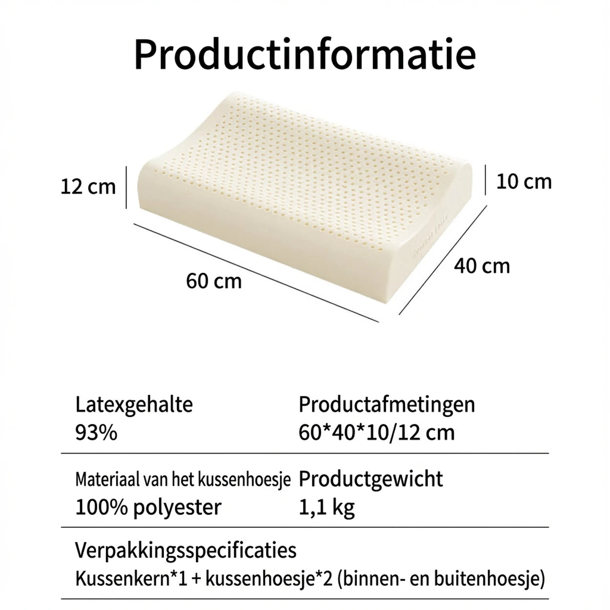 Ochama Latex Kussen - 93% Natuurlijk Latex - Ergonomisch Neksteunkussen - 60x40cm