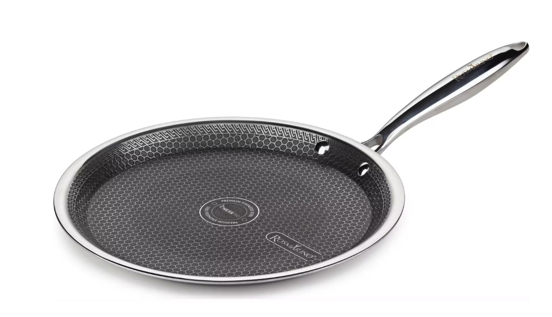 Rosmarino Pannenkoekenpan HexaPRO – Voorzien Van Laser Hexagonale Structuur En Stay-Cool Handgreep En Ovenbestendig Frame – Voor Inductie En Gas – Zilver Rvs En Aluminium – 28 cm