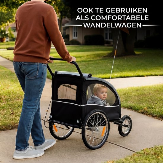 Outbee Fietskar Voor Kinderen - 2 in 1 Fietskar En Wandelwagen - Kinderfietskar - Kinderbuggy - 3 Wielen - Met Vlag