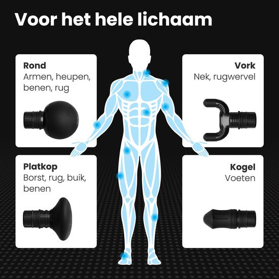 Auronic Massage Gun - Massage Apparaat - Professioneel - 4 Opzetstukken en Koffer - Massage Pistool - Hele Lichaam - Grijs