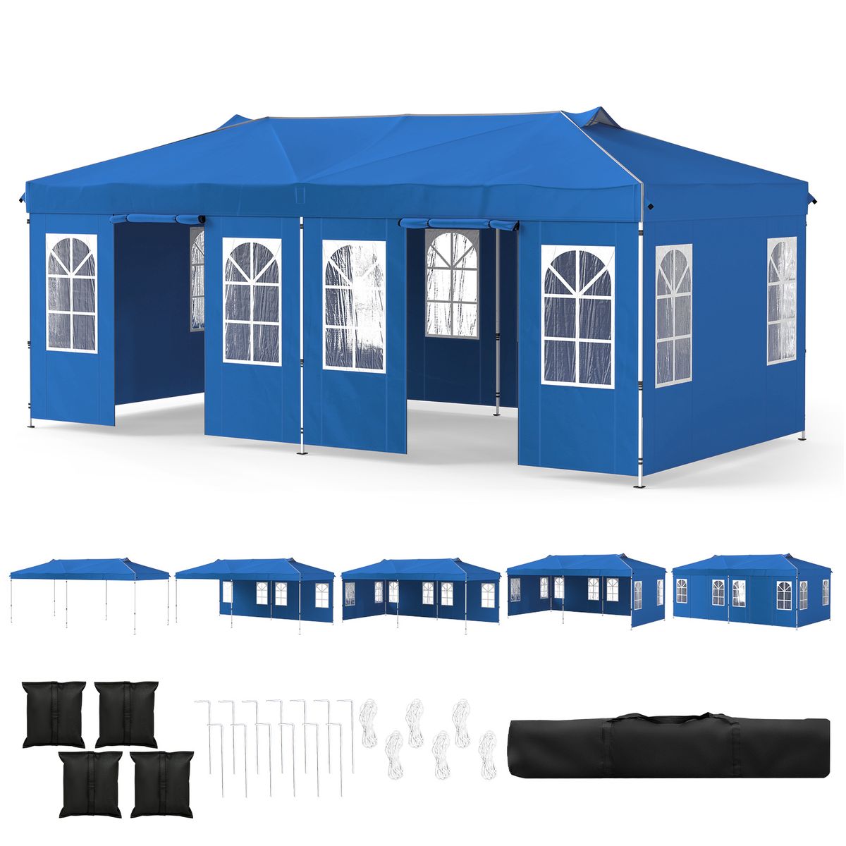 Coast partytent opvouwbaar - 3 x 6 meter - hoogte verstelbaar - 6 zijwanden - blauw