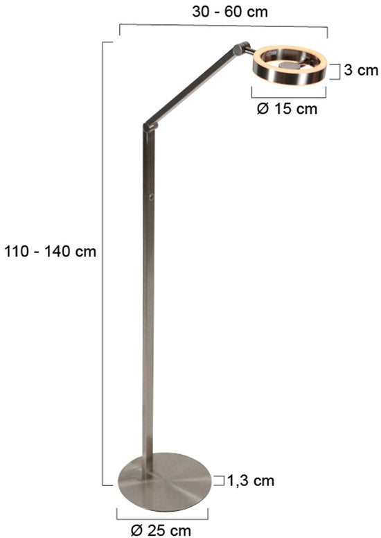 Vloerlamp Ringlux 4138ST - Verstelbare LED leeslamp van geborsteld staal - Draaibaar en kantelbaar - Steinhauer
