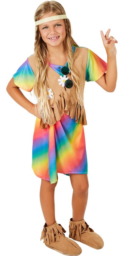 Dressforfun Meisjeskostuum bloemenkind 164 (13-14y) - verkleedkleding kostuum halloween verkleden feestkleding carnavalskleding carnaval feestkledij partykleding - 300904