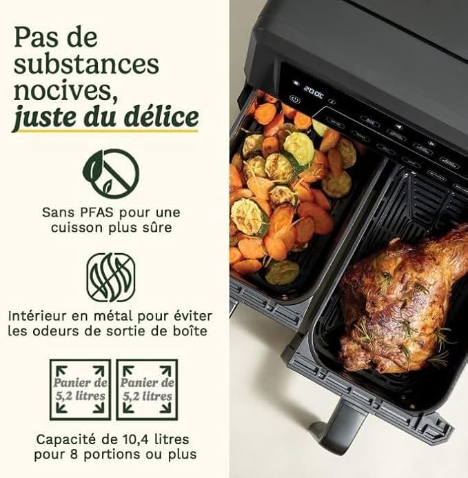 Cuisinart XXL Airfryer 10,4L – Dubbele Lade 2 x 5,2L – 2400W – PFAS-vrij