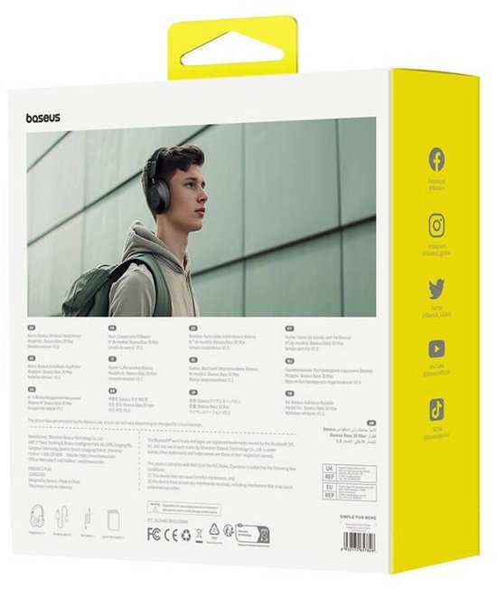 Baseus Bass 30 Max bluetooth koptelefoon,Hoofdtelefoon draadloos -Over-ear Koptelefoon-50 uur accuduur, Bluetooth 5.3 Zwart