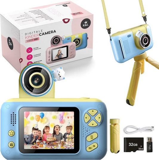 K&L Digitale Kindercamera Kids - Kinder vlog camera - Kindercamera's Digitaal - Fototoestel Kinderen - Kinderfototoestel - Blauw