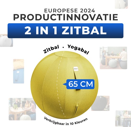 Backerz Zitbal 65 CM - Zitballen met Hoes Linnen - Ergonomische Bureaustoel Kantoor en Thuis - Luxe Yoga Bal - Geel