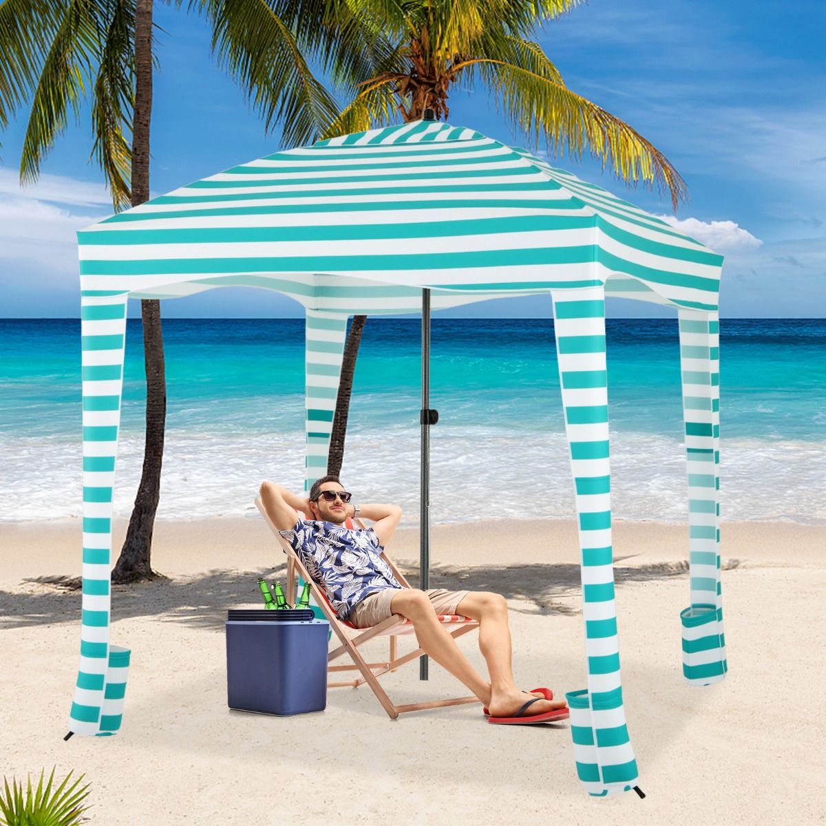coast Strandtent — Opvouwbaar 183 x 183 x 215–240 cm Groen/Wit