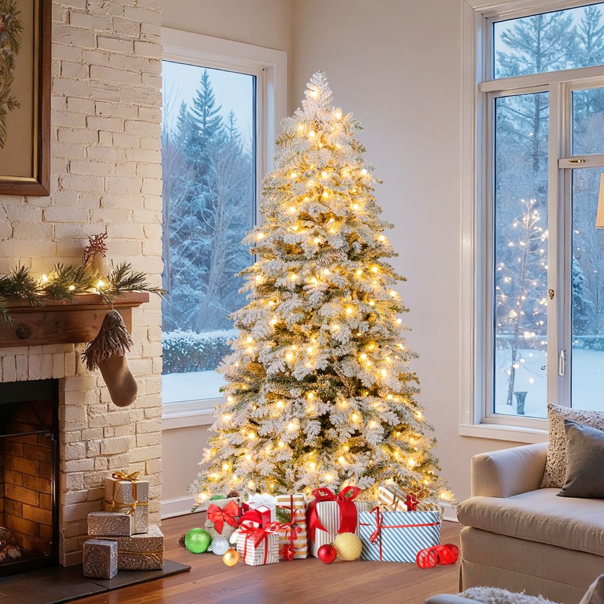 Coast Kunstkerstboom 180 cm Groen/Wit - Besneeuwd met 260 LED Lampjes - Opvouwbaar & Voorgemonteerd