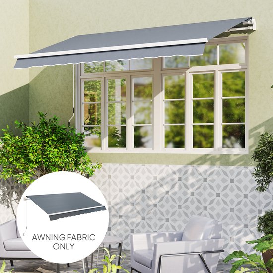 Outsunny Markiesstoff Bekleding met Volant Waterafstotend Vervangingsstof voor 4 x 3 m Markiezen Markiesdoek Markiesstof Zonwering voor Tuin Balkon Erf Grijs
