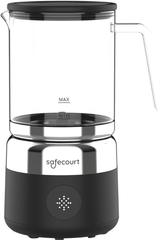 Safecourt Kitchen Glazen Melkopschuimer - Elektrische melkopschuimer - Glazen kan & PFAS-vrij - Vaatwasserbestendig - Zwart - MF700