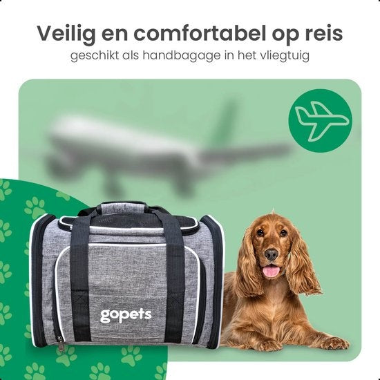 Gopets Draagtas Hond en Kat – Hondentas – Reistas – Kattentas – Geschikt Voor Vliegtuig – Tot 9,5KG – Grijs – 46 x 28 x 28 cm – L