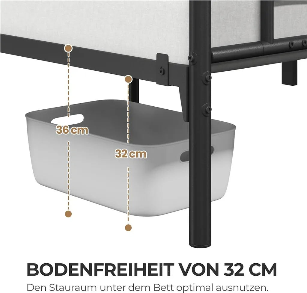 Yaheetech Metalen Bedframe - Wolkenpatroon - Lattenbodem - 140 x 200 cm - 32 cm Opbergruimte - Zwart
