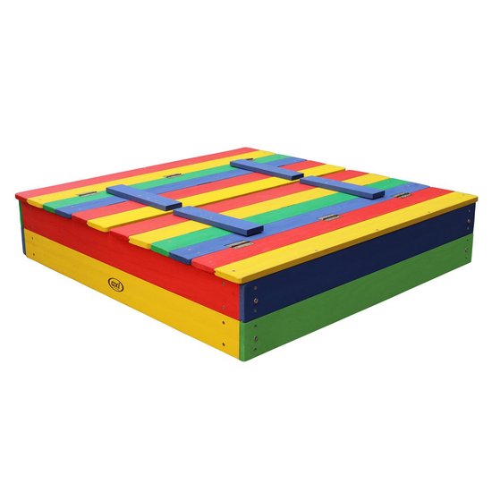 AXI Ella Houten Zandbak in Regenboog kleuren - Met Zitbankjes en Deksel - FSC hout - 100x95x20cm - Zandbak voor kinderen