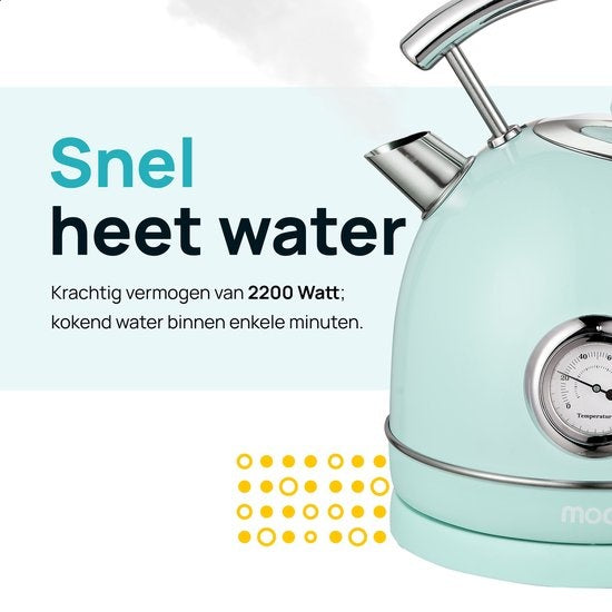 MOA Waterkoker Retro - 1.8L - RVS - BPA vrij - 2200W - 21.30x21.40x28.60 cm - Pastel Groen