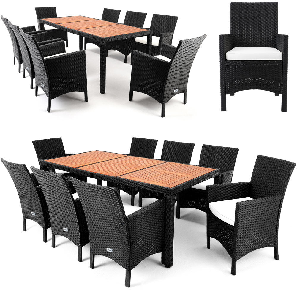 Casaria Polyrattan Tuinset - 8 Stoelen & Kussens & Tafel – Zwart
