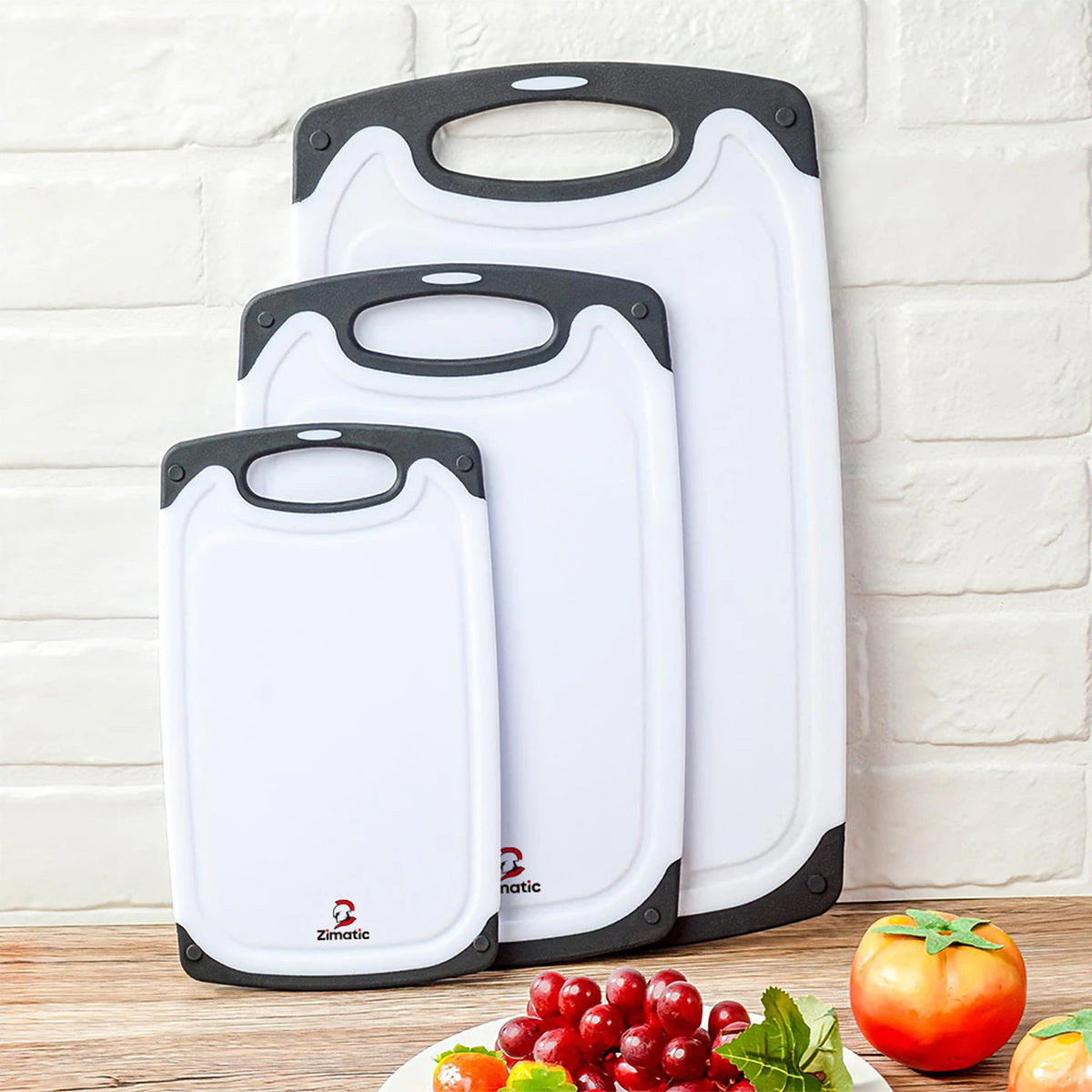 Zimatic Snijplankenset 3-Delig - Wit/Zwart - BPA-Vrij, Antislip Handvat