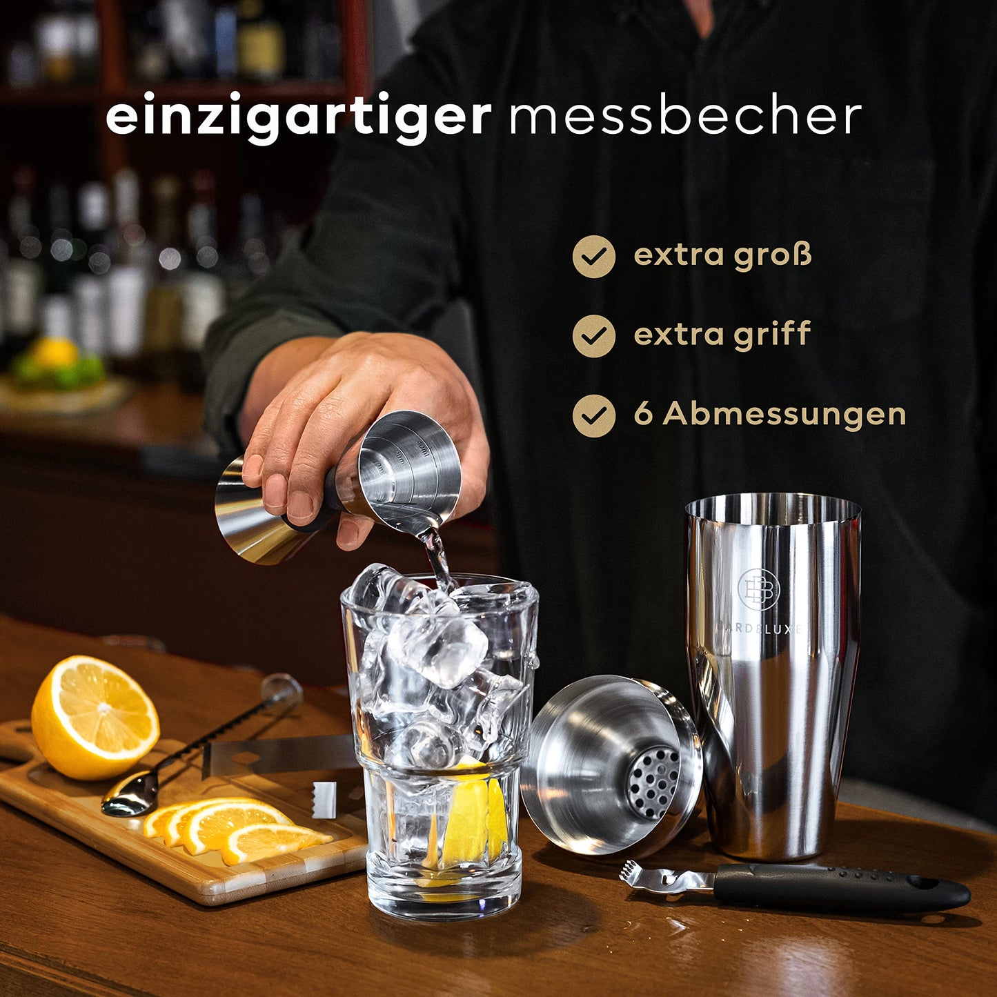 BarDeluxe Professioneel cocktail set - 12 delig - 750 ml shaker - 304 RVS - zilver